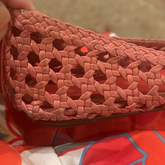 Tory Burch Carlyle Two Tone Pink Woven Leather Flat Sz 8.5 - Picture 10 of 10